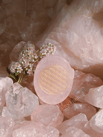 flower of life rose quartz meditation palm stone